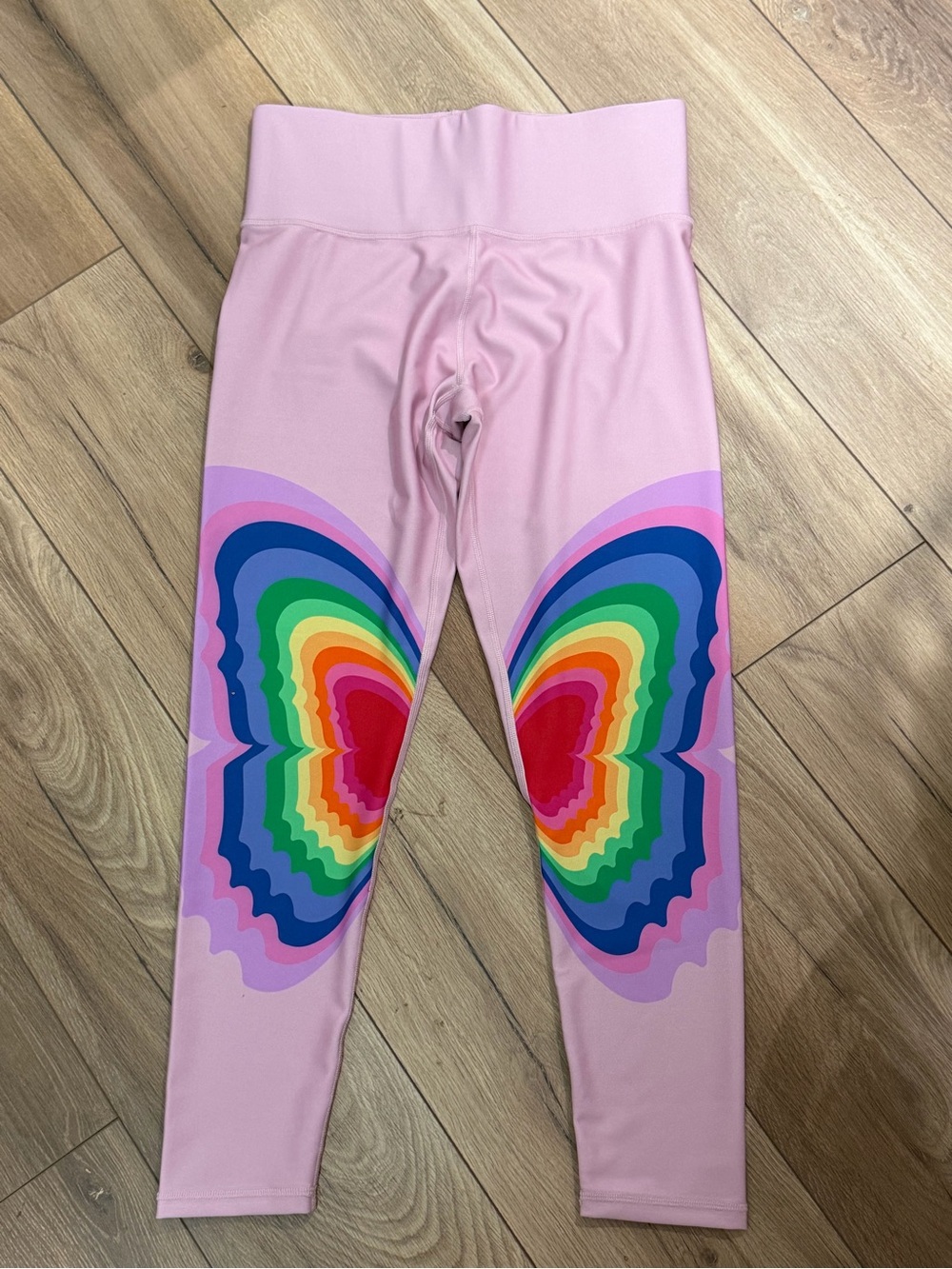 Terez Pink Leggings with Rainbow Butterfly Panels